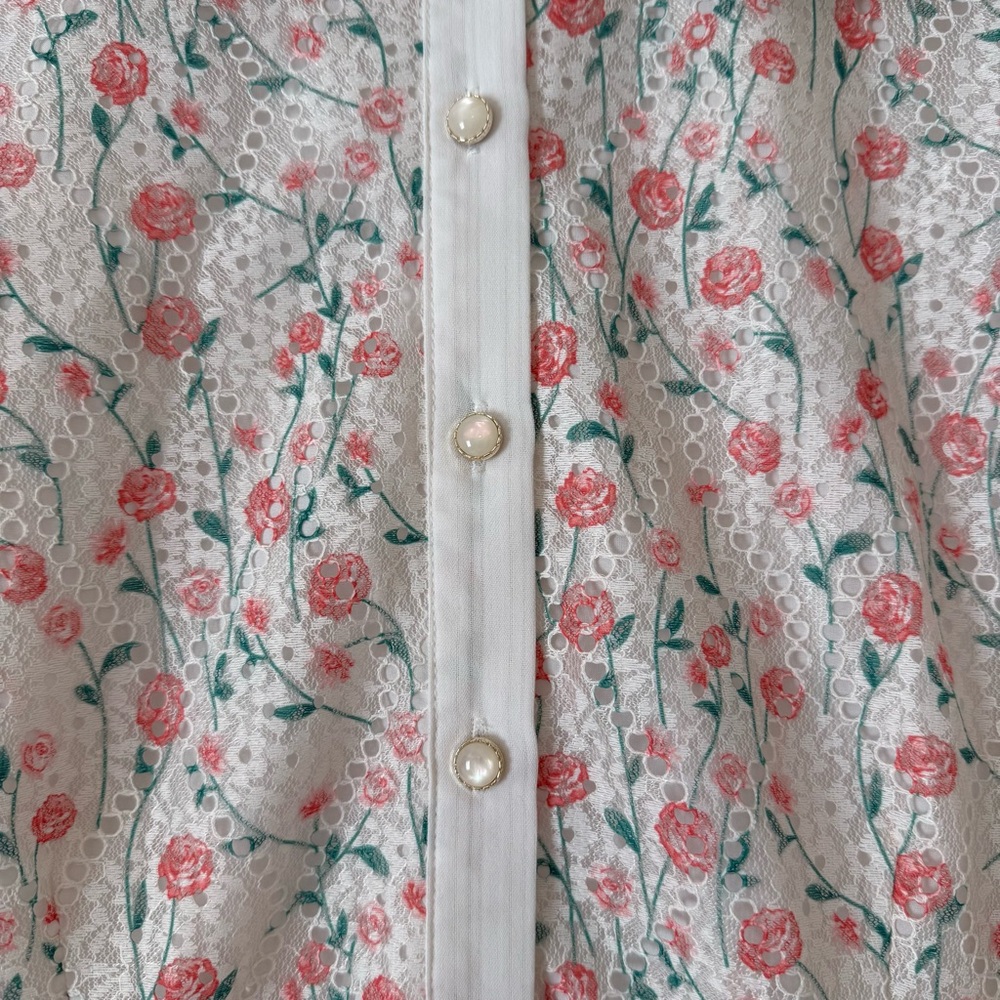 Ivy City Co. White and Pink Floral Eyelet Collared Dress - Picture 8 of 14